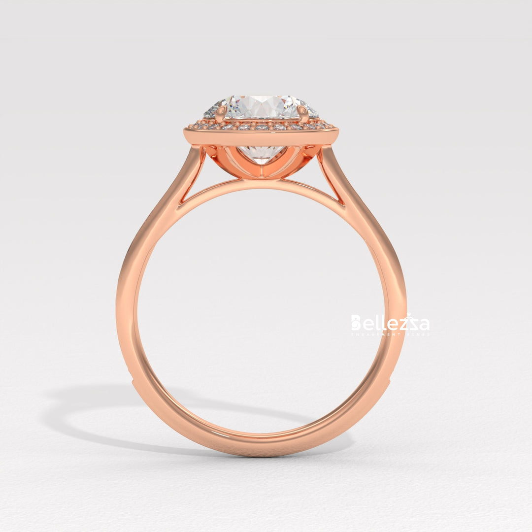 1.0-2.0CT Round Cut CVD Diamond Halo Pave Setting Engagement Ring