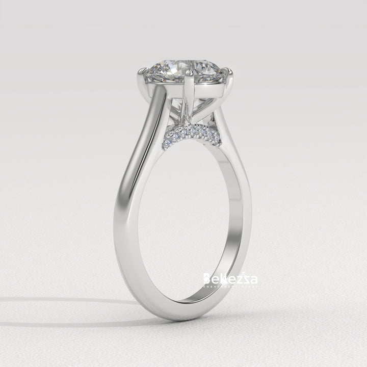 1.0-2.0CT Round Cut Hidden Diamond Lab Grown Engagement Ring