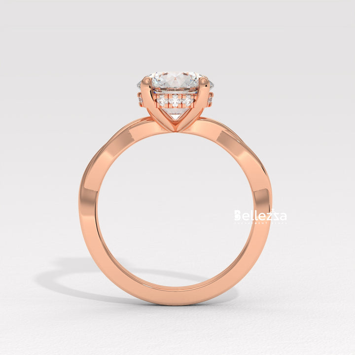 1.0-2.0CT Round Diamond HIdden Halo Twisted Lab Grown Engagement Ring
