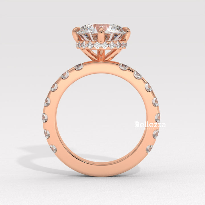 2.0-3.0CT Round Diamond Hidden Halo Pave Setting Lab Grown Engagement Ring