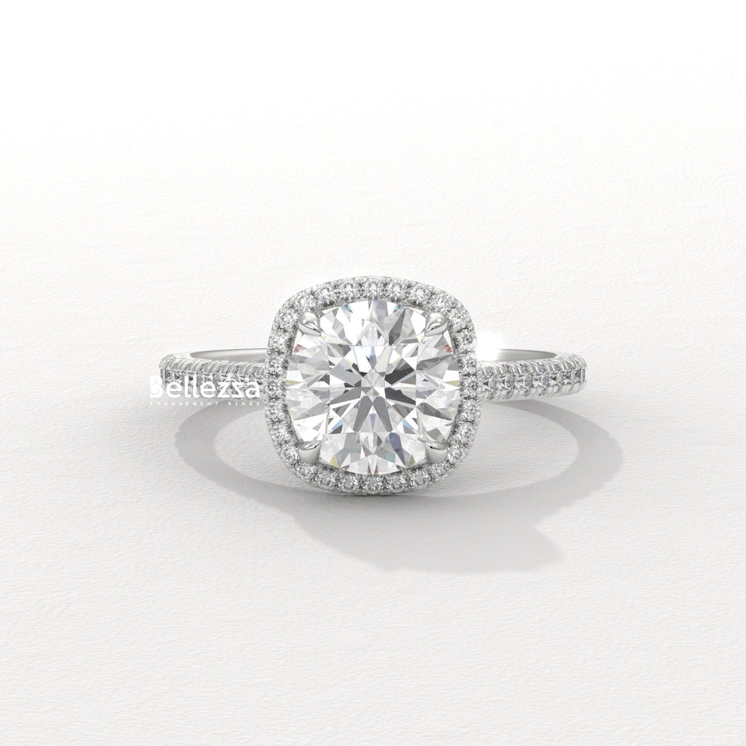 1.0-2.0CT Round Cut Halo Pave Setting Lab Grown Diamond Engagement Ring