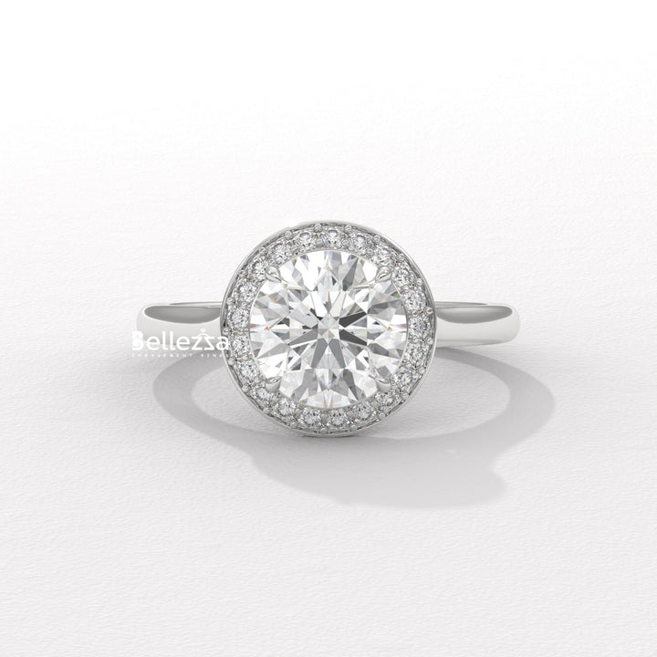 1.50-2.50CT Round Cut CVD Diamond Halo Setting Engagement Ring