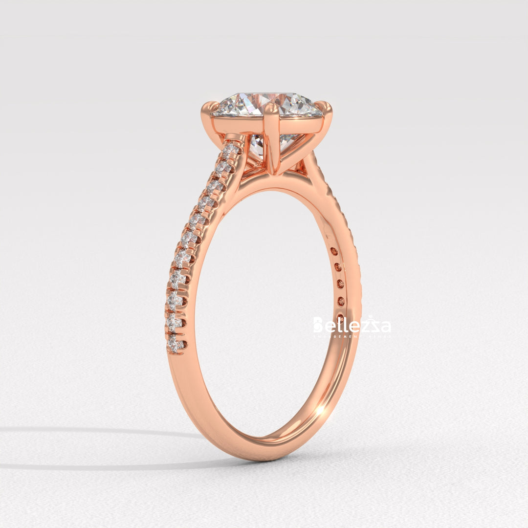 1.50-2.50CT Round Diamond Pave Setting Lab Grown Engagement Ring