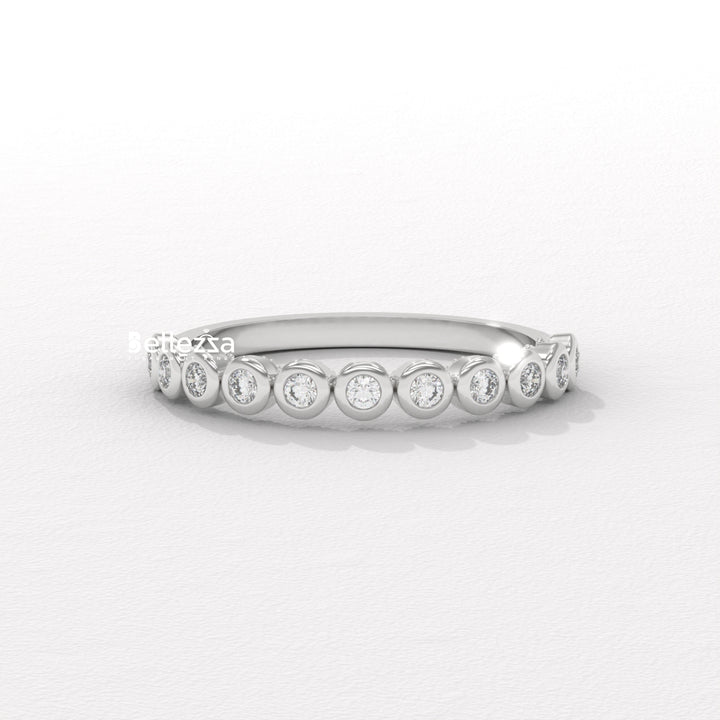 Round Diamond Bezel Setting Half Eternity Wedding Band