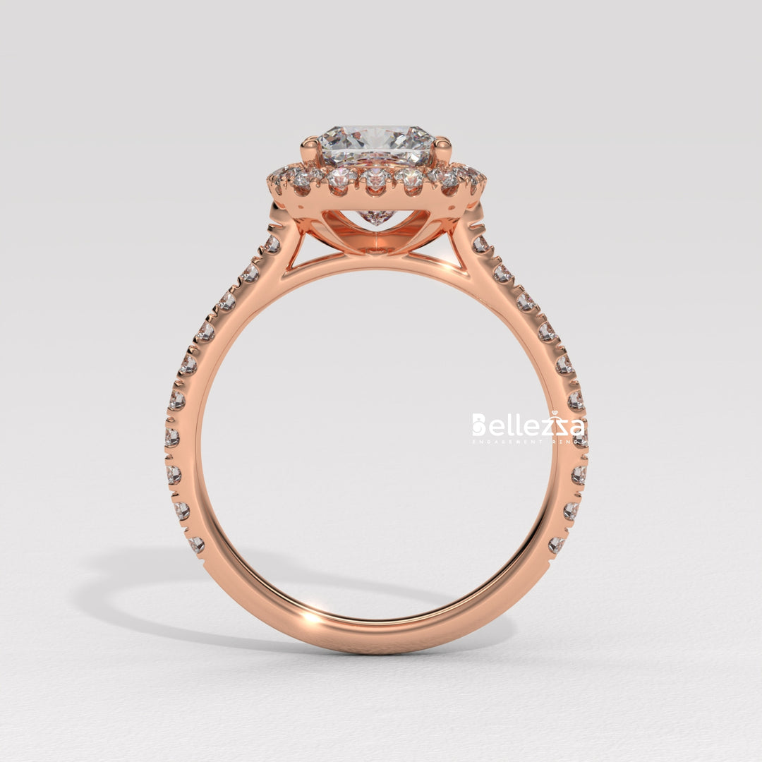 1.0-2.0CT Cushion Cut CVD Diamond Halo Pave Setting Engagement Ring