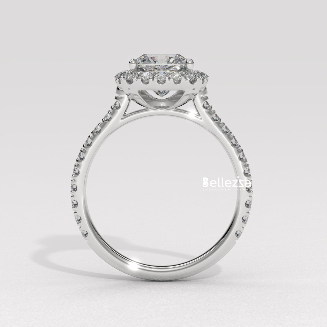 1.0-2.0CT Cushion Cut CVD Diamond Halo Pave Setting Engagement Ring