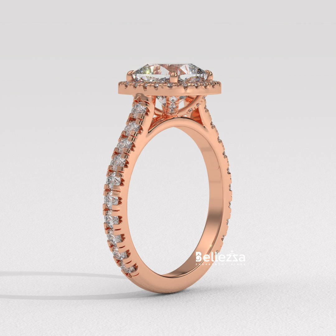 1.0-2.0CT Cushion Cut Halo Pave Setting CVD Diamond Engagement Ring