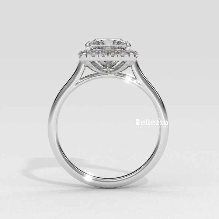 1.0-2.0CT Princess Cut Lab Grown Diamond Halo Set Engagement Ring