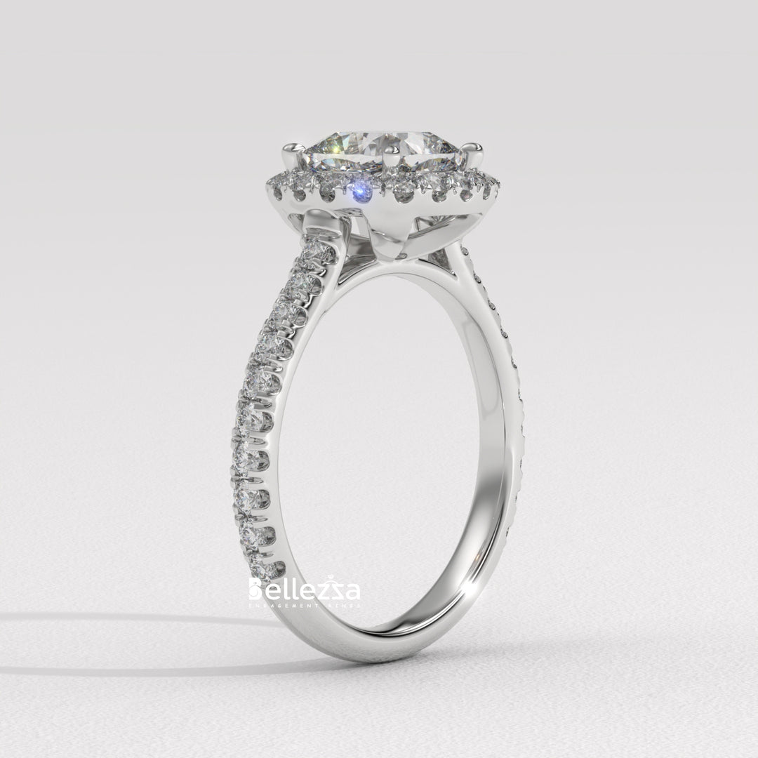 1.0-2.0CT Cushion Cut CVD Diamond Halo Pave Setting Engagement Ring