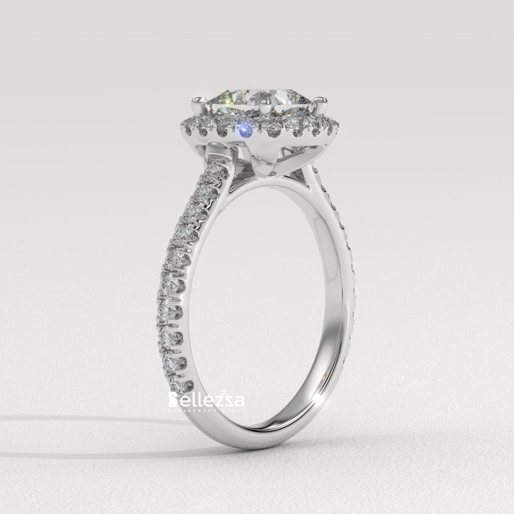 1.0-2.0CT Cushion Cut CVD Diamond Halo Pave Setting Engagement Ring