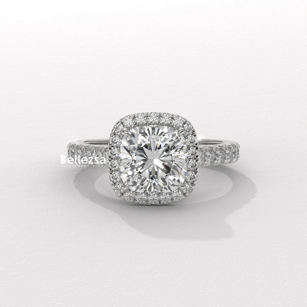 1.0-2.0CT Cushion Cut Halo Pave Setting CVD Diamond Engagement Ring