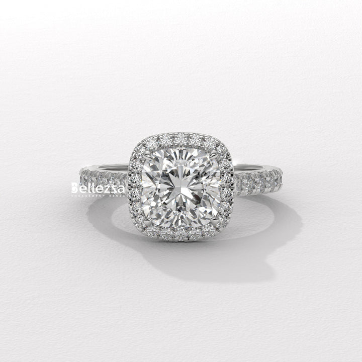 1.0-2.0CT Cushion Cut Halo Pave Setting CVD Diamond Engagement Ring