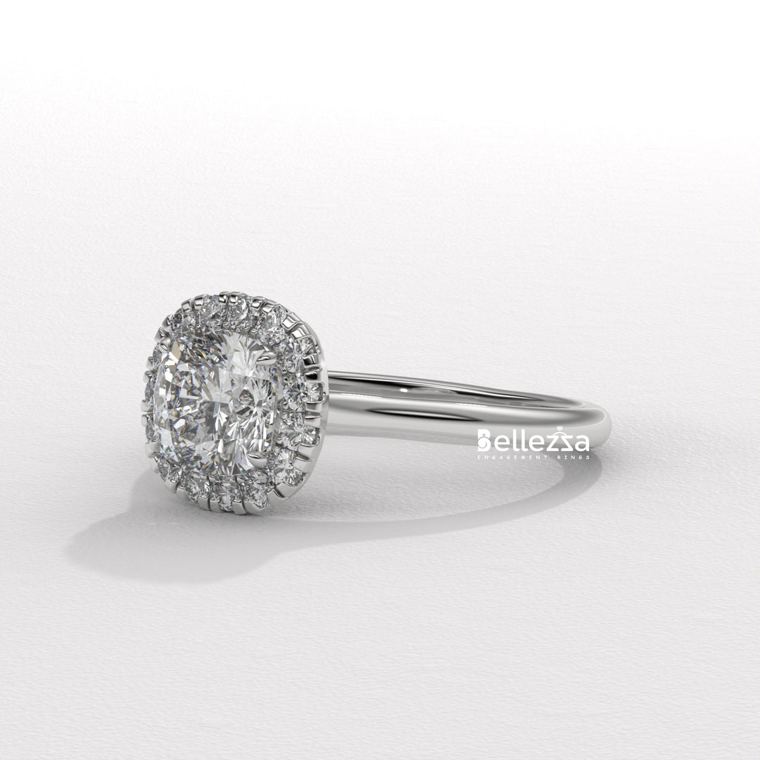 1.0-2.0CT Cushion Cut Lab Grown Diamond Halo Setting Engagement Ring