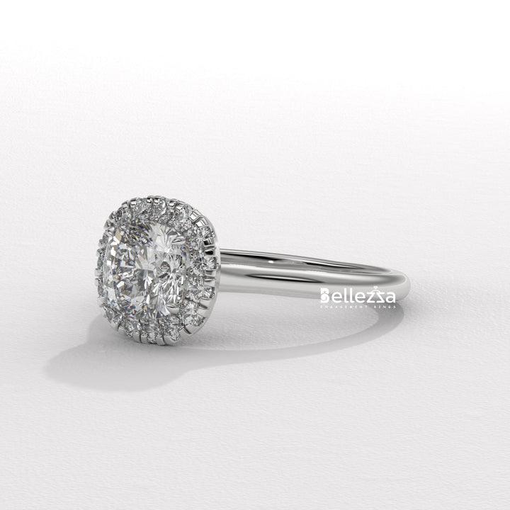 1.0-2.0CT Cushion Cut Lab Grown Diamond Halo Setting Engagement Ring