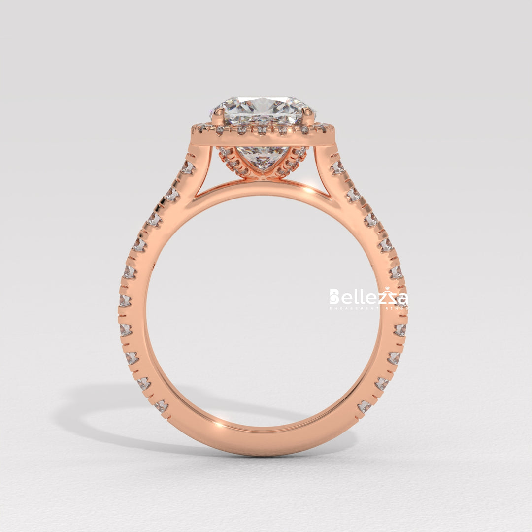 1.0-2.0CT Cushion Cut Halo Pave Setting CVD Diamond Engagement Ring