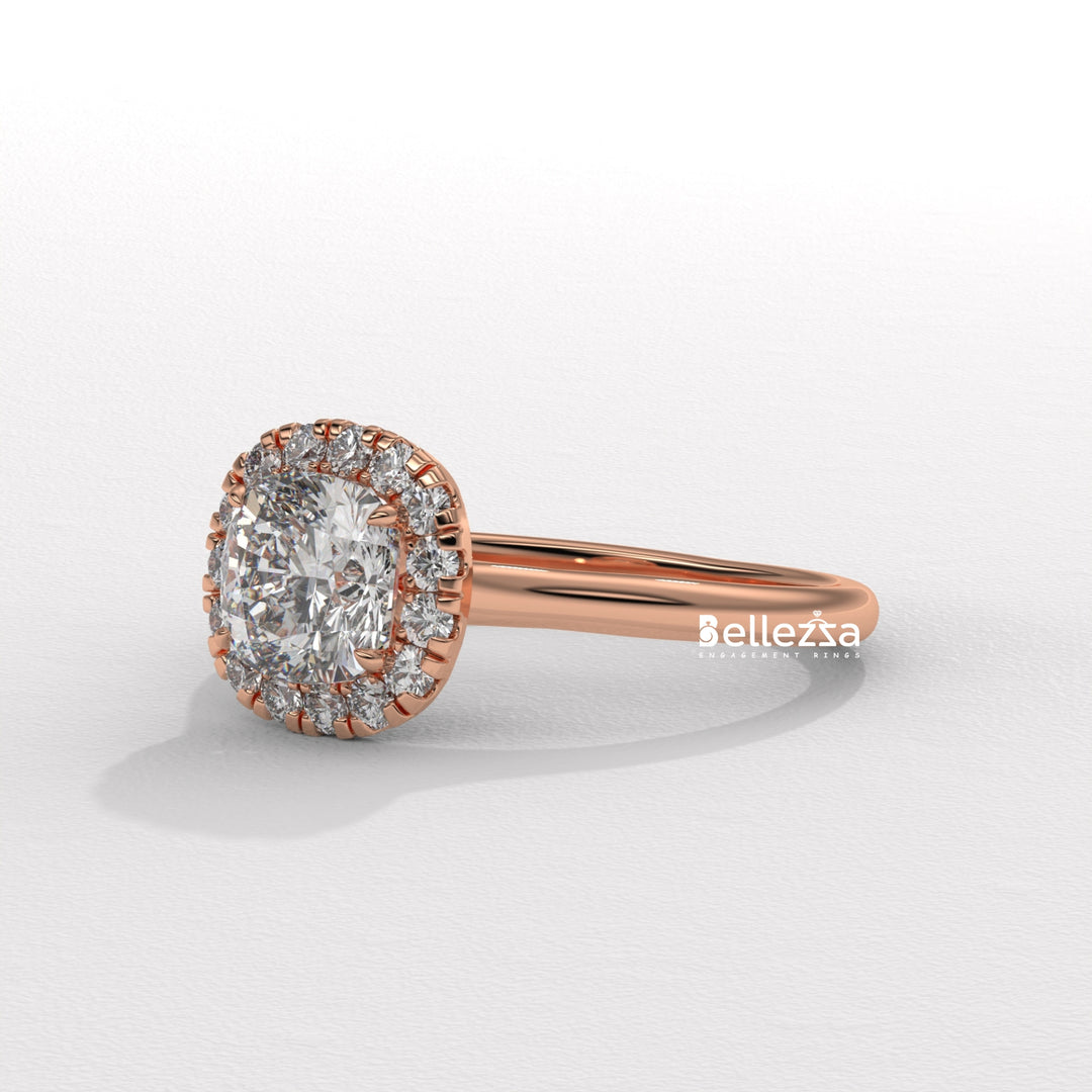 1.0-2.0CT Cushion Cut Lab Grown Diamond Halo Setting Engagement Ring