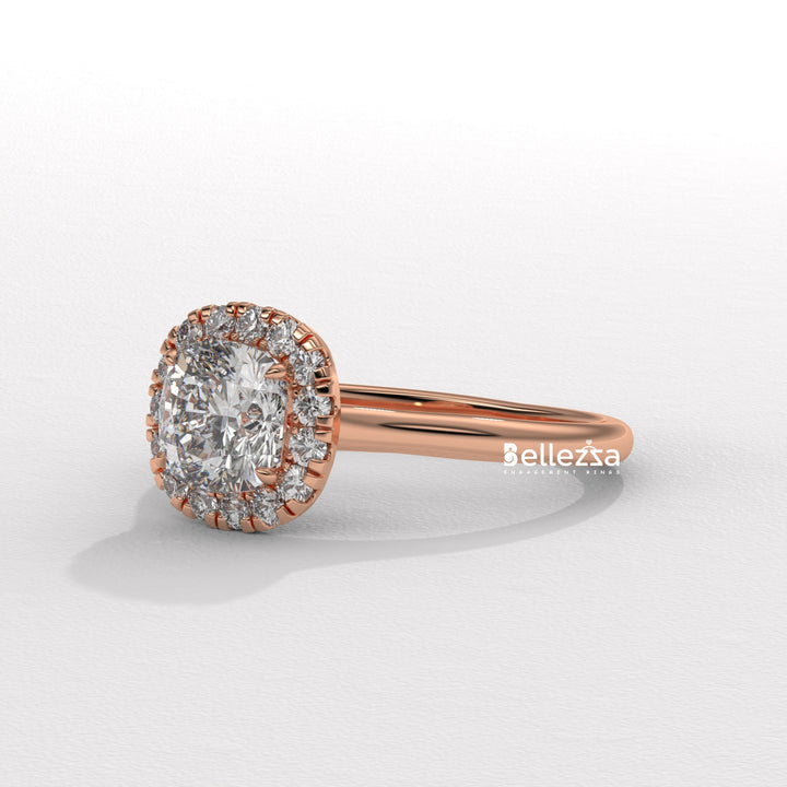 1.0-2.0CT Cushion Cut Lab Grown Diamond Halo Setting Engagement Ring