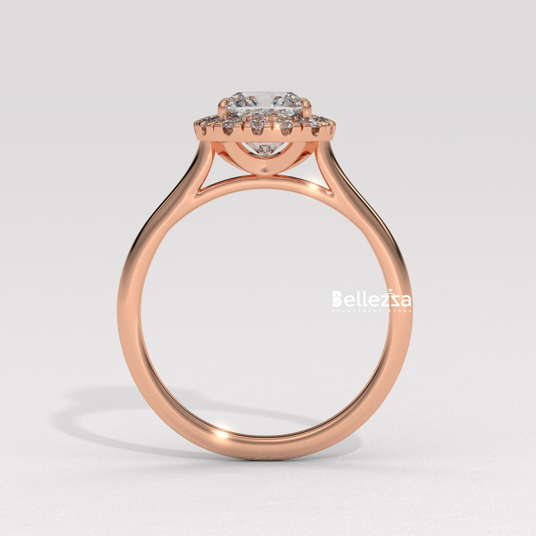 1.0-2.0CT Cushion Cut Lab Grown Diamond Halo Setting Engagement Ring
