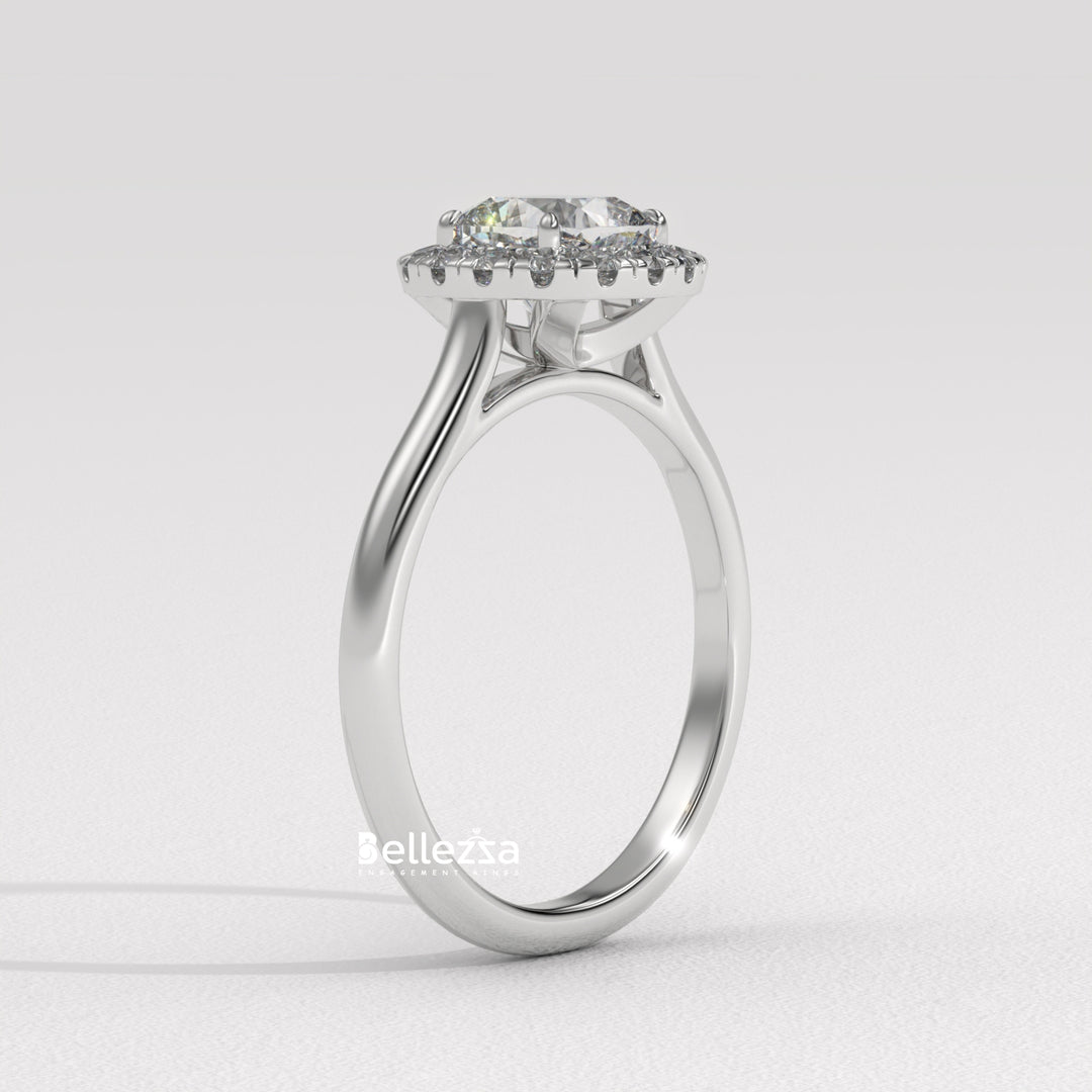 1.0-2.0CT Cushion Cut Lab Grown Diamond Halo Setting Engagement Ring