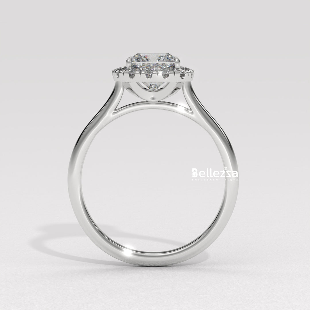 1.0-2.0CT Cushion Cut Lab Grown Diamond Halo Setting Engagement Ring