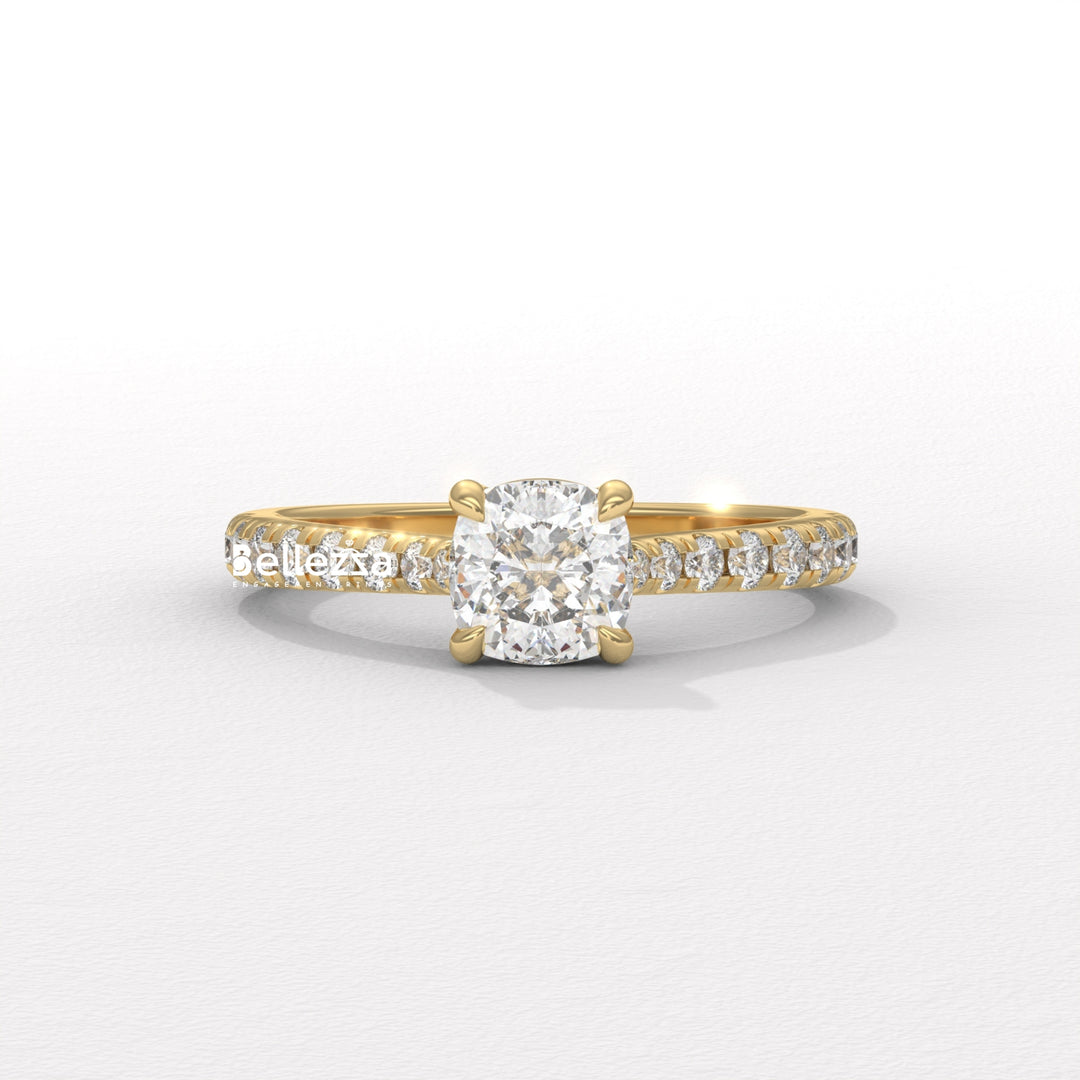 1.0-2.0CT Cushion Cut Pave Setting Lab Grown Engagement Ring