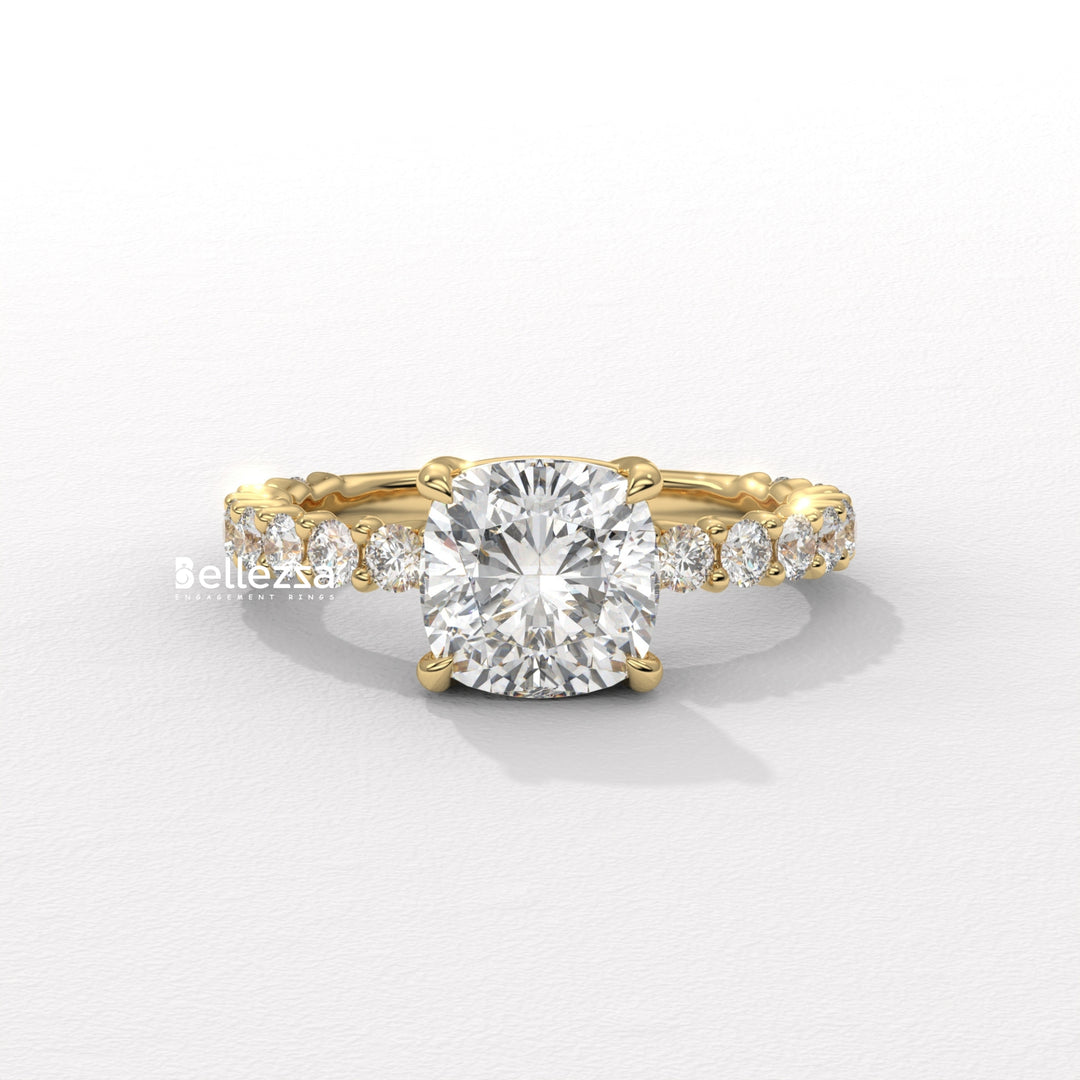 1.50-2.50CT Cushion Diamond Pave Setting Lab Grown Engagement Ring