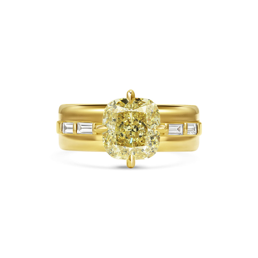 1.50CT Fancy Yellow Cushion Cut Unique Pave Setting Wide Band Lab Grown Ring
