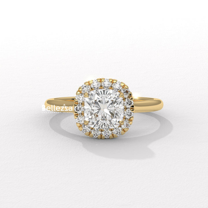 1.0-2.0CT Cushion Cut Lab Grown Diamond Halo Setting Engagement Ring