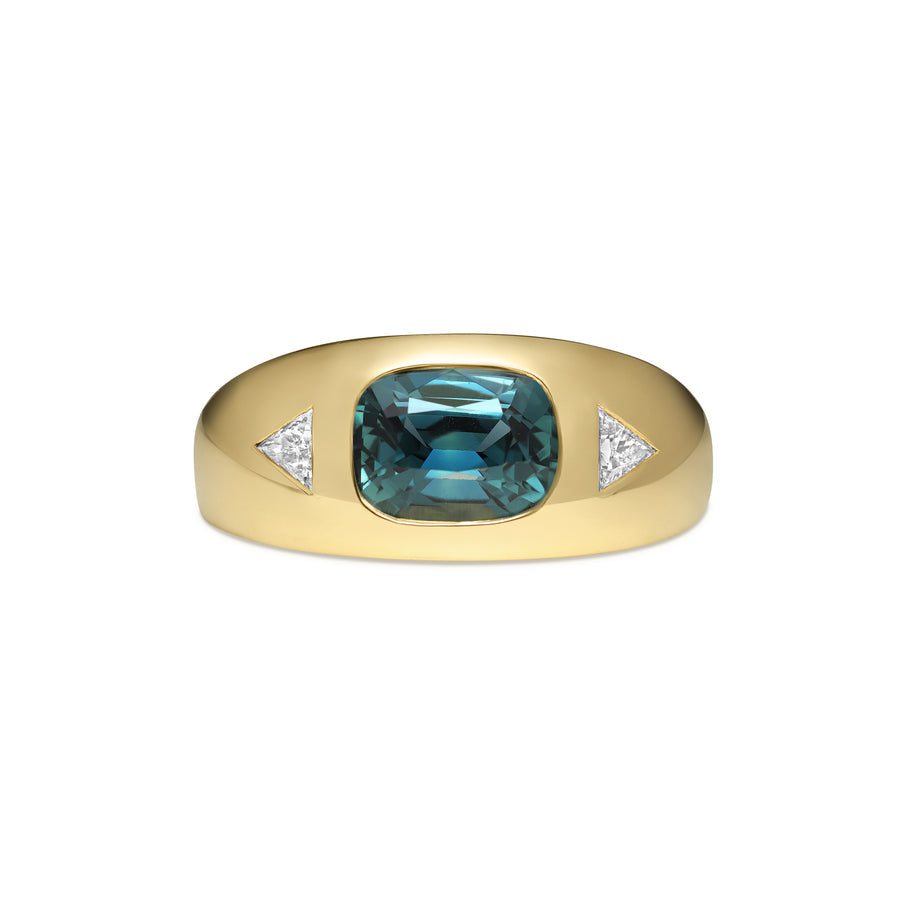 2.0CT Teal Elongated Cushion Cut Sapphire Three Stone Lab Grown Ring