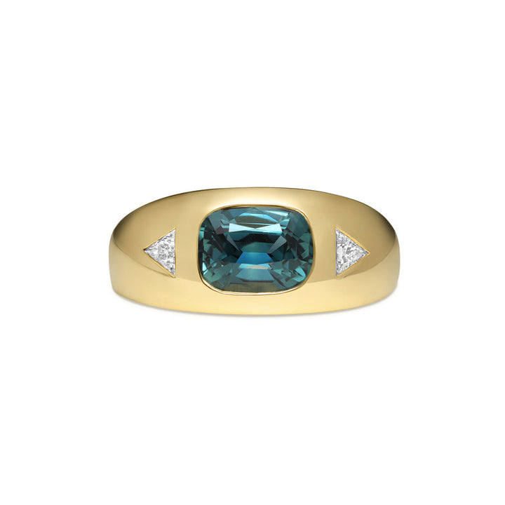 2.0CT Teal Elongated Cushion Cut Sapphire Three Stone Lab Grown Ring