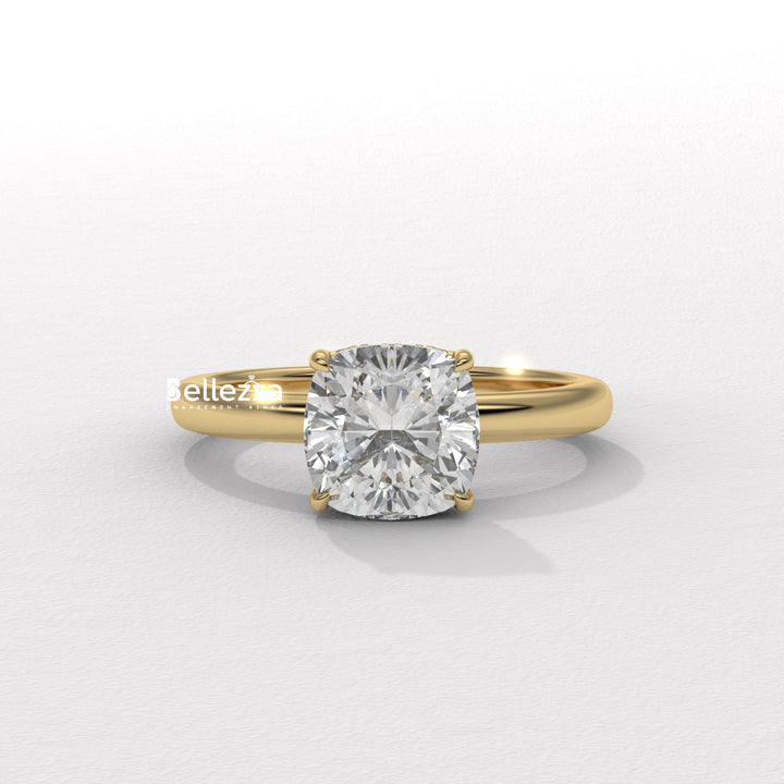 1.0-2.0CT Cushion Cut Lab Grown Diamond Hidden Halo Engagement Ring