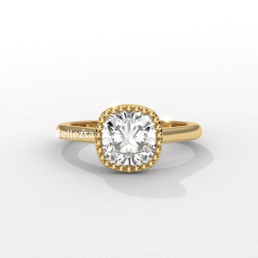 1.0-2.0CT Cushion Diamond Vintage Bezel Setting Lab Grown Engagement Ring