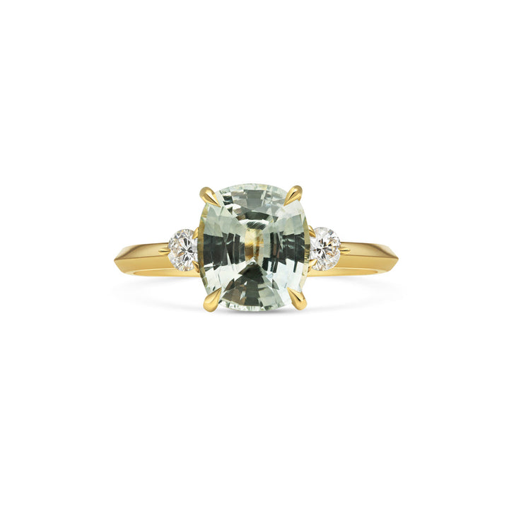 2.50CT Pale Green-Blue Elongated Cushion Three Stone Lab Grown Ring