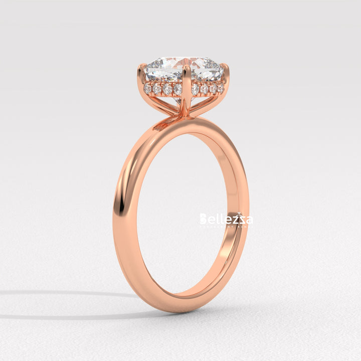 1.0-2.0CT Cushion Cut Lab Grown Diamond Hidden Halo Engagement Ring