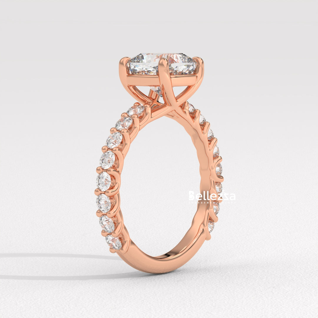 1.50-2.50CT Cushion Diamond Pave Setting Lab Grown Engagement Ring