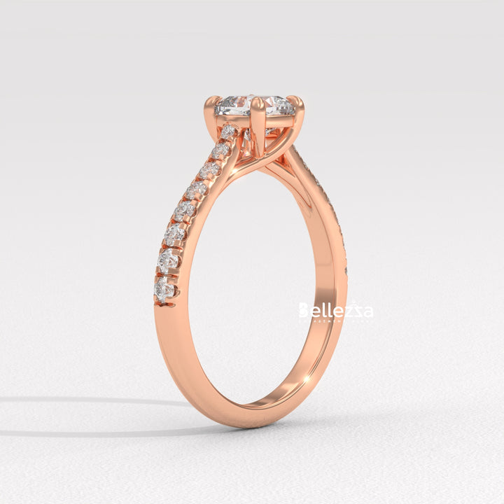 1.0-2.0CT Cushion Cut Pave Setting Lab Grown Engagement Ring
