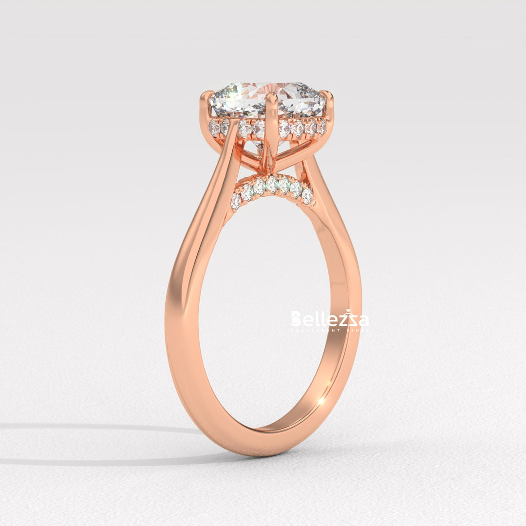 1.50-2.50CT Cushion Cut Diamond Hidden Halo Lab Grown Engagement Ring