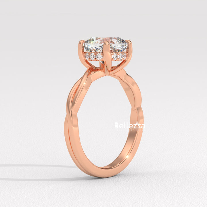 1.50-2.50CT Cushion Cut CVD Diamond Twisted Engagement Ring