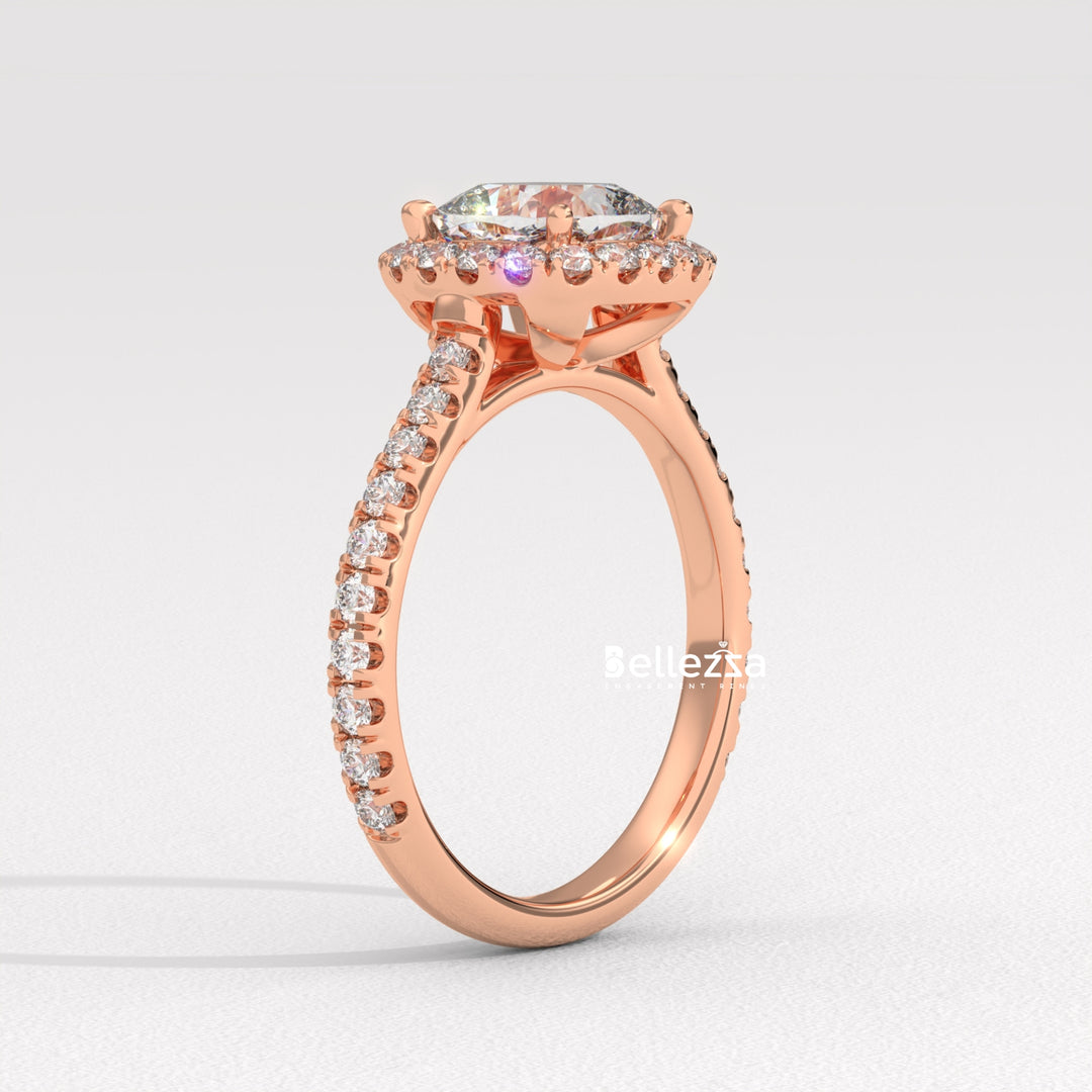 1.0-2.0CT Cushion Cut CVD Diamond Halo Pave Setting Engagement Ring