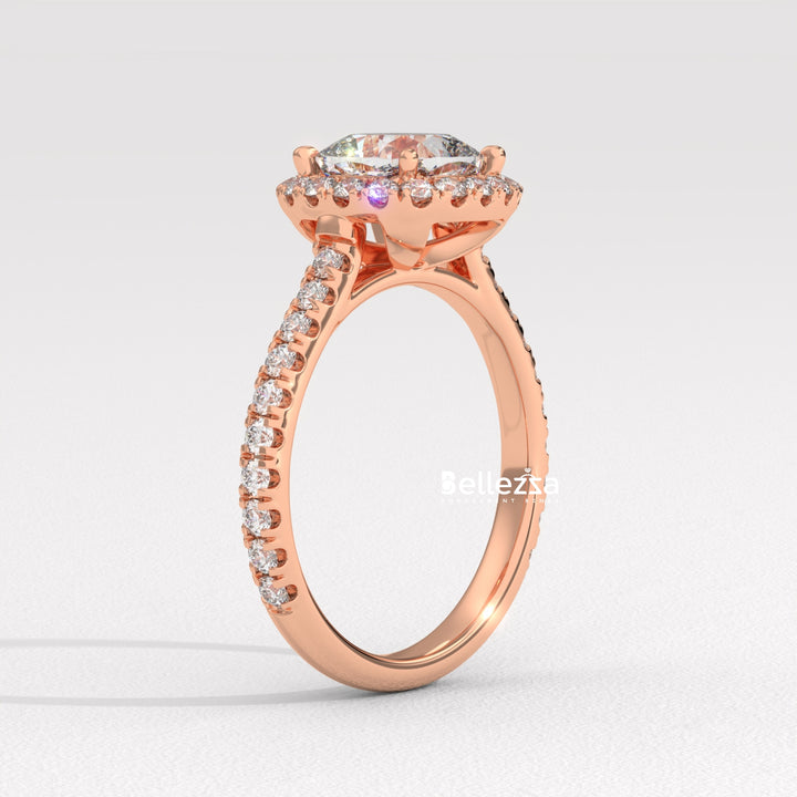 1.0-2.0CT Cushion Cut CVD Diamond Halo Pave Setting Engagement Ring