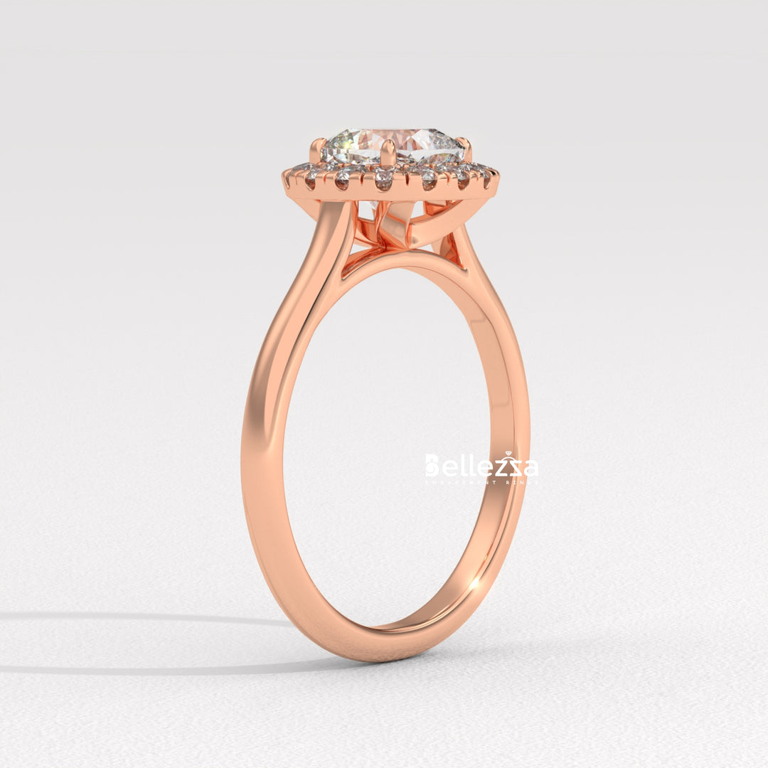 1.0-2.0CT Cushion Cut Lab Grown Diamond Halo Setting Engagement Ring