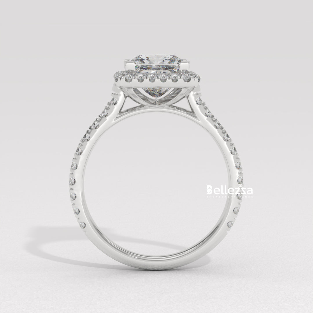 1.0-2.0CT Princess Cut Diamond Halo Pave Setting Lab Grown Engagement Ring