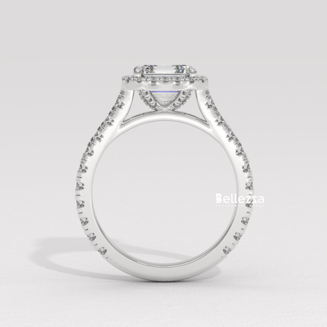 1.0-2.0CT Asscher Cut CVD Diamond Halo Setting Engagement Ring
