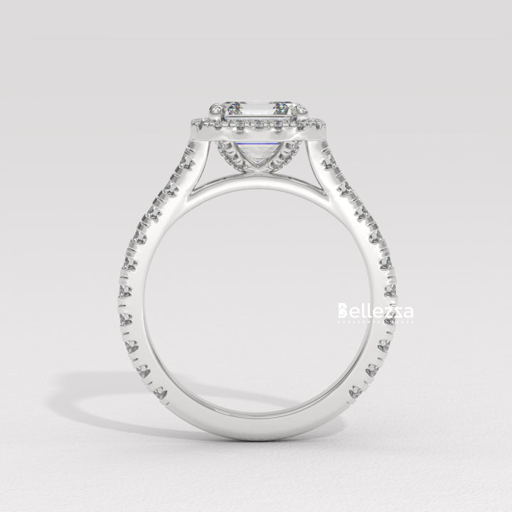 1.0-2.0CT Asscher Cut CVD Diamond Halo Setting Engagement Ring