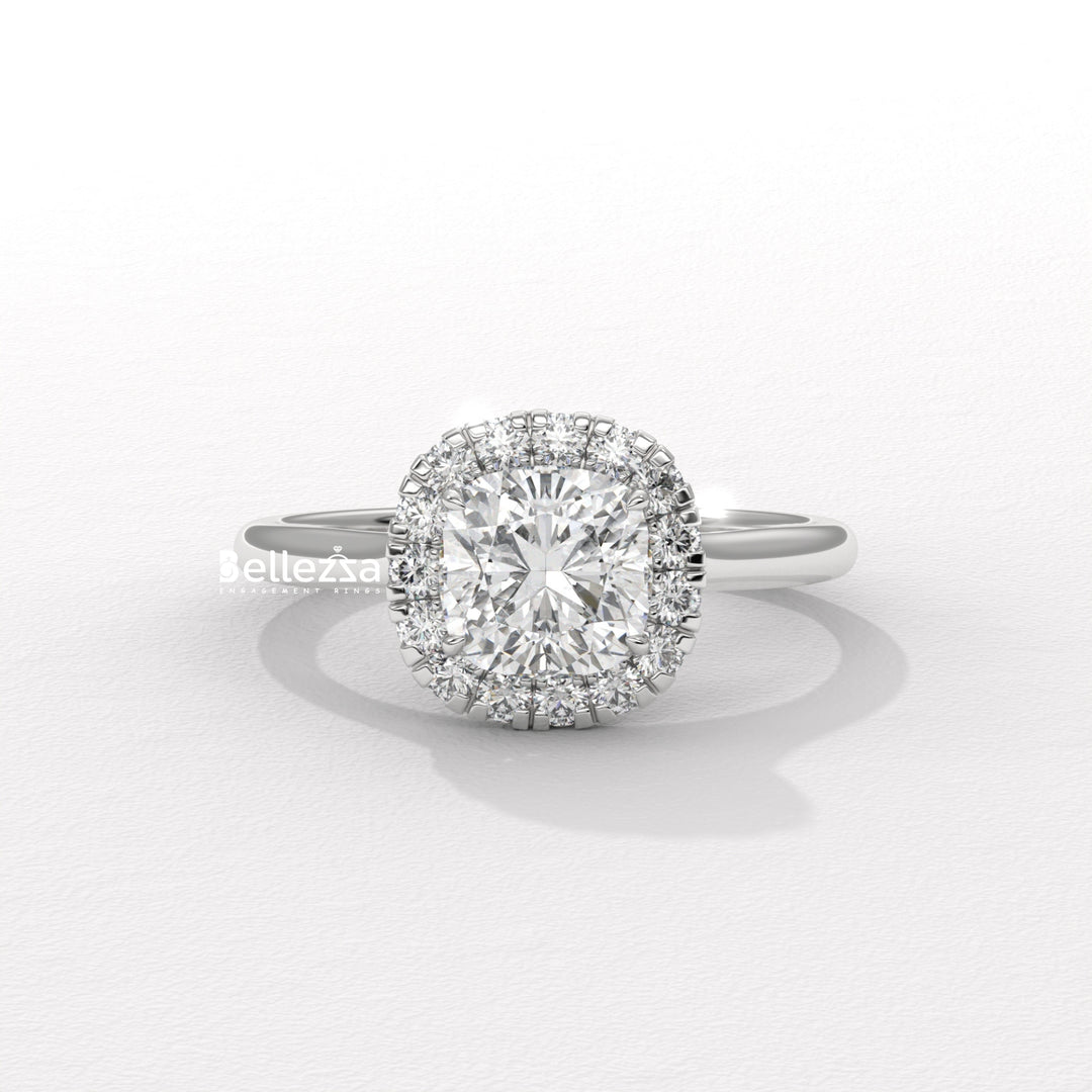 1.0-2.0CT Cushion Cut Lab Grown Diamond Halo Setting Engagement Ring