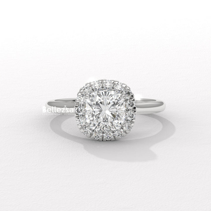 1.0-2.0CT Cushion Cut Lab Grown Diamond Halo Setting Engagement Ring