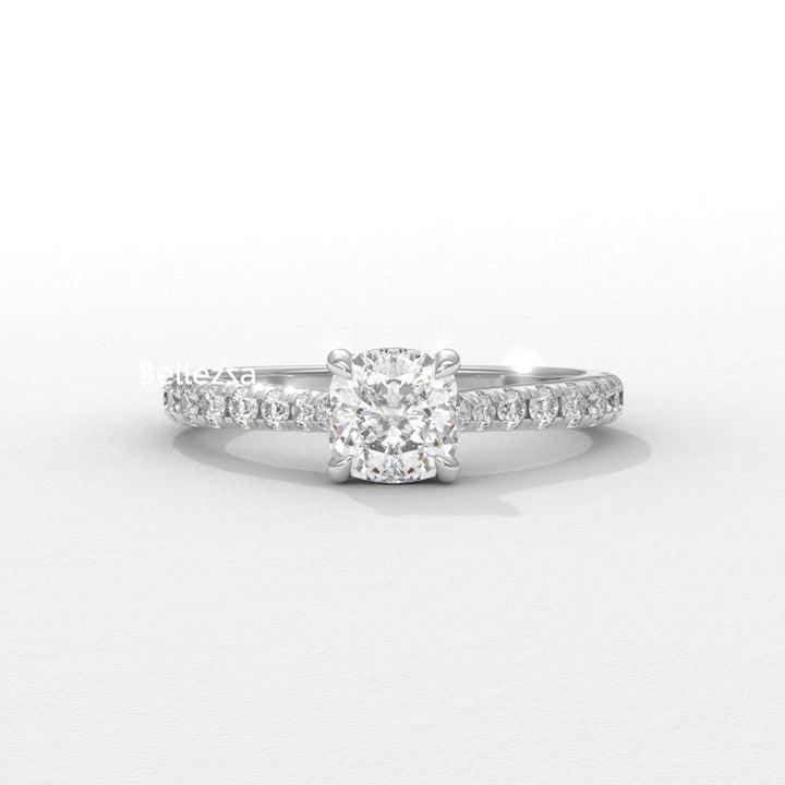 1.0-2.0CT Cushion Cut Pave Setting Lab Grown Engagement Ring