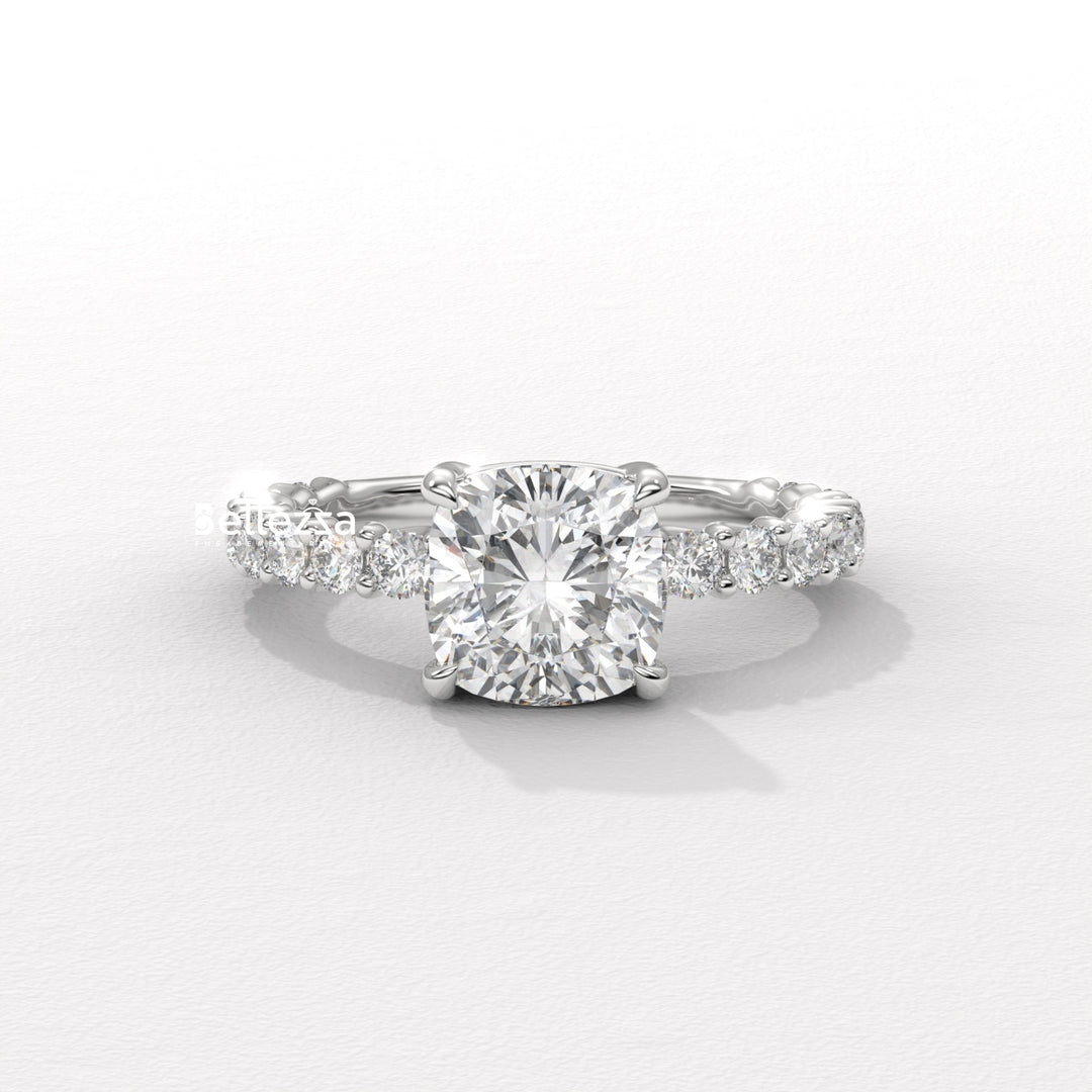 1.50-2.50CT Cushion Diamond Pave Setting Lab Grown Engagement Ring