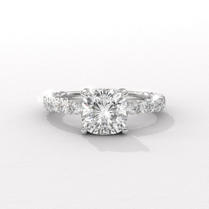 1.50-2.50CT Cushion Diamond Pave Setting Lab Grown Engagement Ring