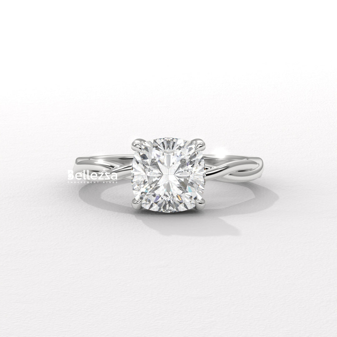 1.50-2.50CT Cushion Cut CVD Diamond Twisted Engagement Ring